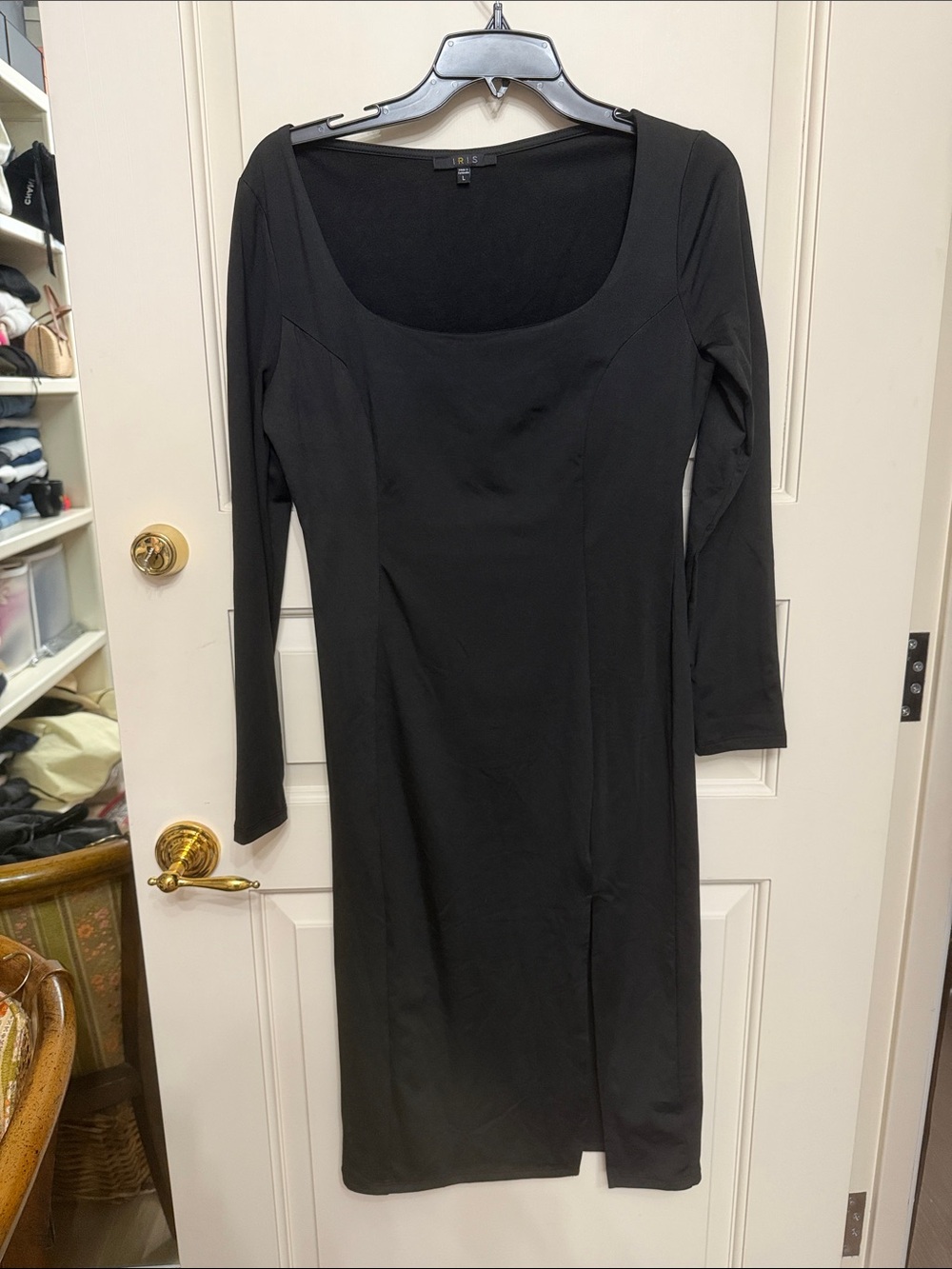 iris Black Long Sleeve Scoop Neck Midi Dress